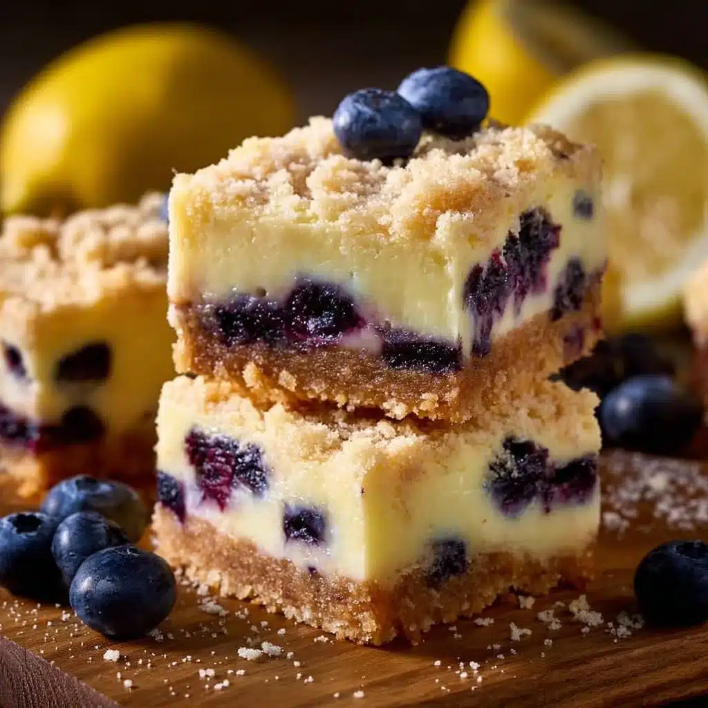 Delicious lemon blueberry cheesecake bars served on a plate