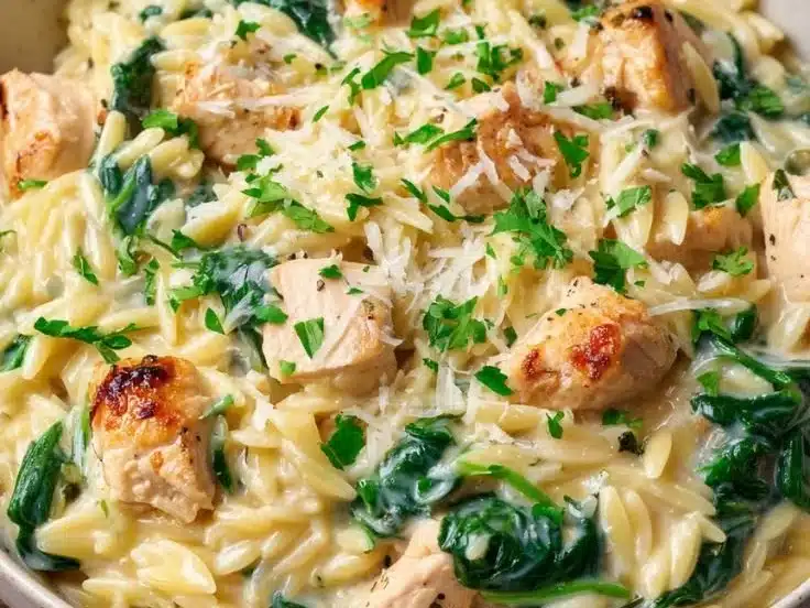 Lemon Garlic Chicken and Spinach Orzo