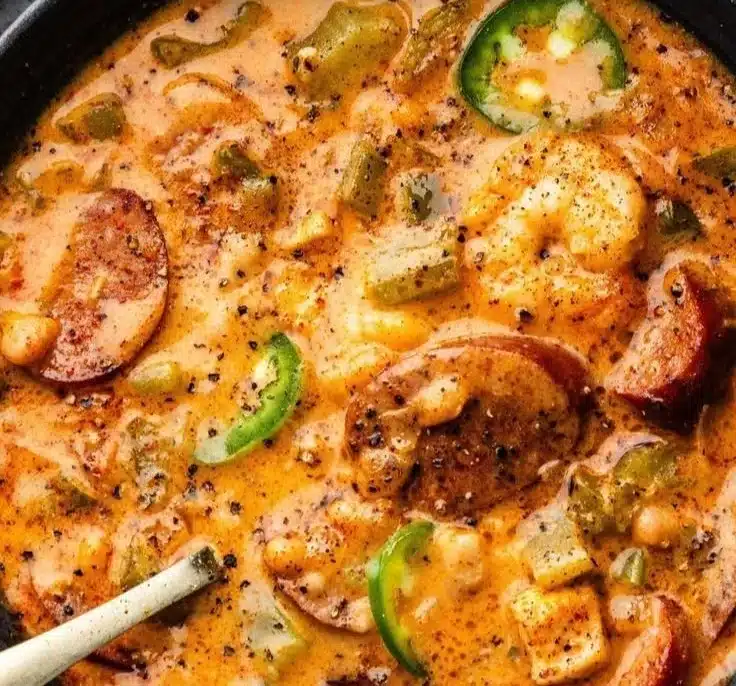 Delicious One Pot Creamy Cajun Sausage Pasta served in a bowl