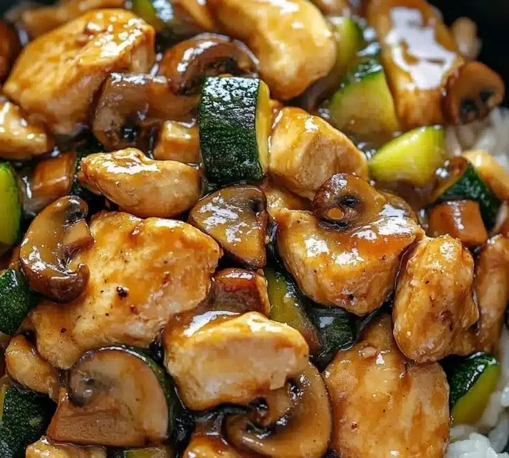 Delicious Panda Express Mushroom Chicken copycat recipe served in a bowl.