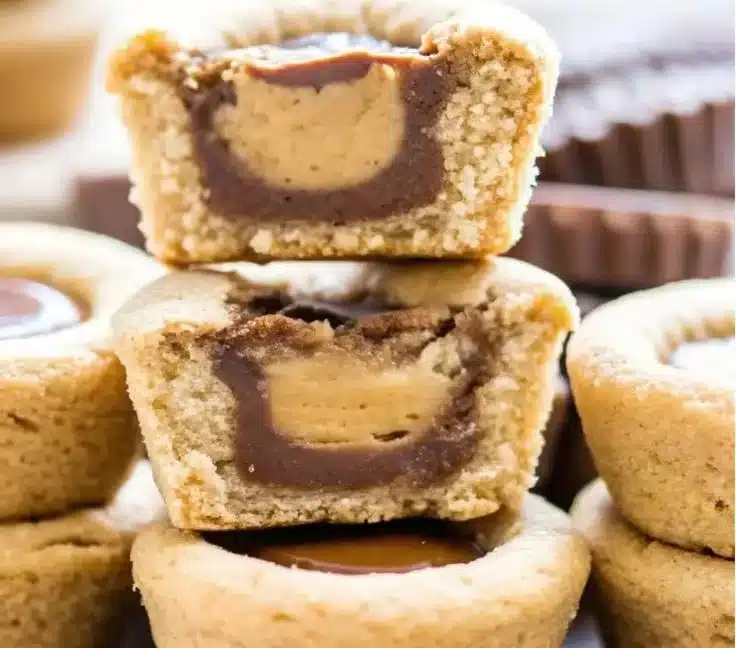 Delicious Peanut Butter Cup Cookies with chocolate and peanut butter filling