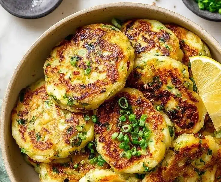 Delicious potato Colcannon cakes served on a plate with herbs