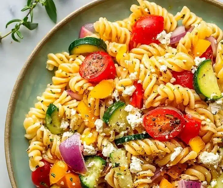 Quick High Protein Greek Pasta Salad