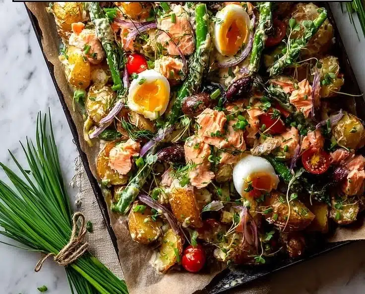Tasty Salmon Niçoise Smashed Potato Salad