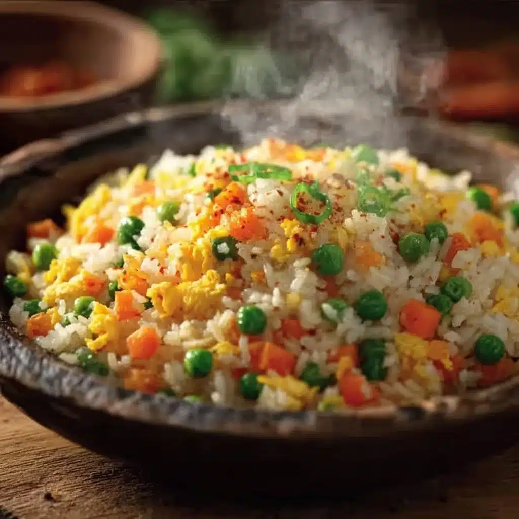 Delicious bowl of ultimate fried rice with vegetables and chopsticks
