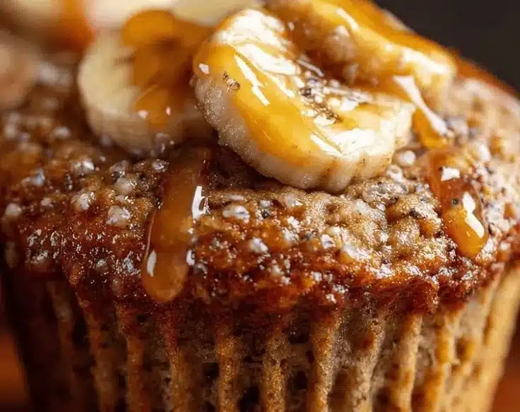 Freshly baked banana bread muffins on a wooden cooling rack