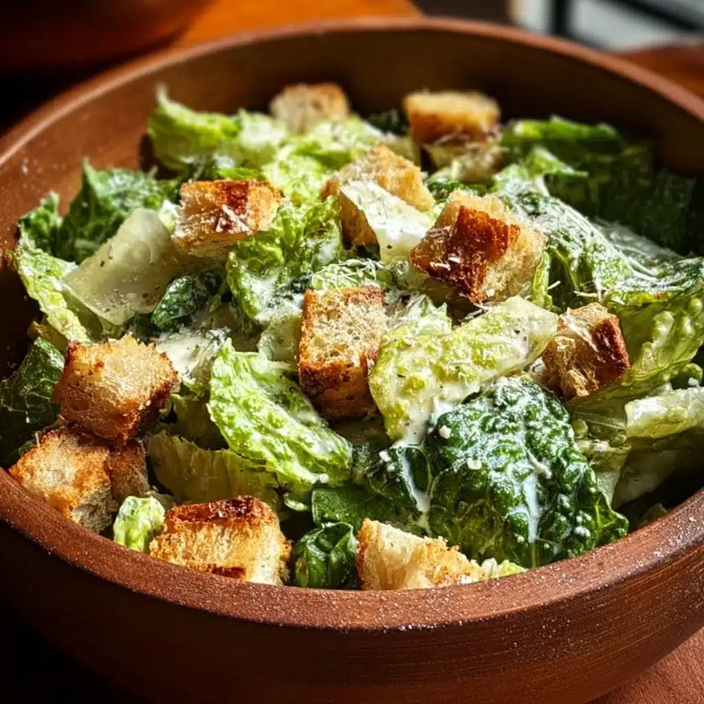 Delicious Caesar Salad with romaine, croutons, and parmesan cheese