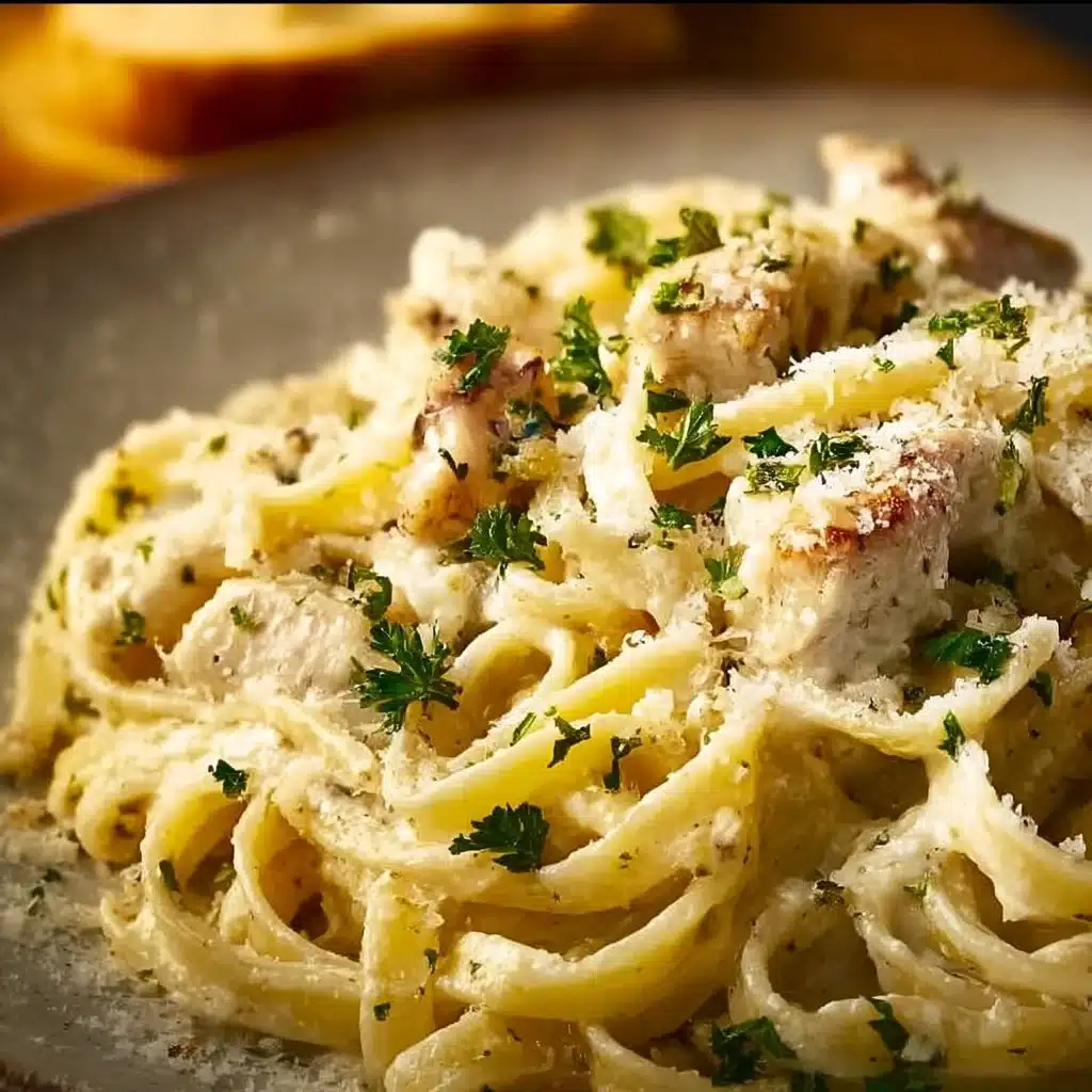 Delicious Chicken Alfredo Pasta with creamy sauce and grilled chicken
