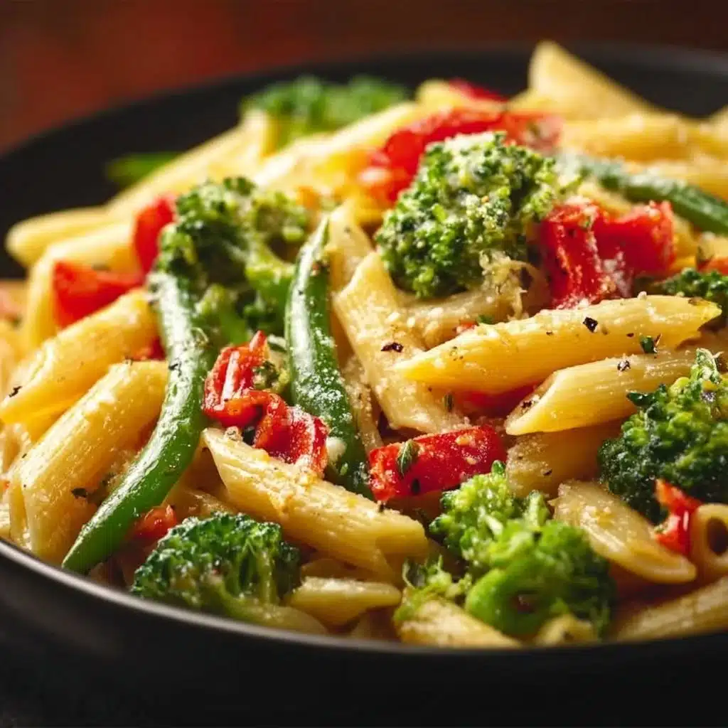 Creamy Pasta Primavera with fresh vegetables in a bowl