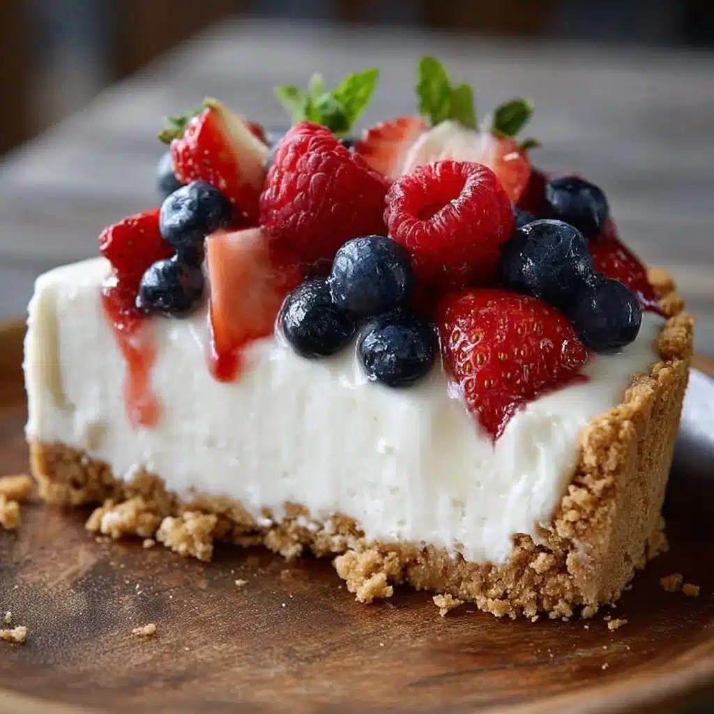 Delicious easy no bake cheesecake topped with fresh berries.