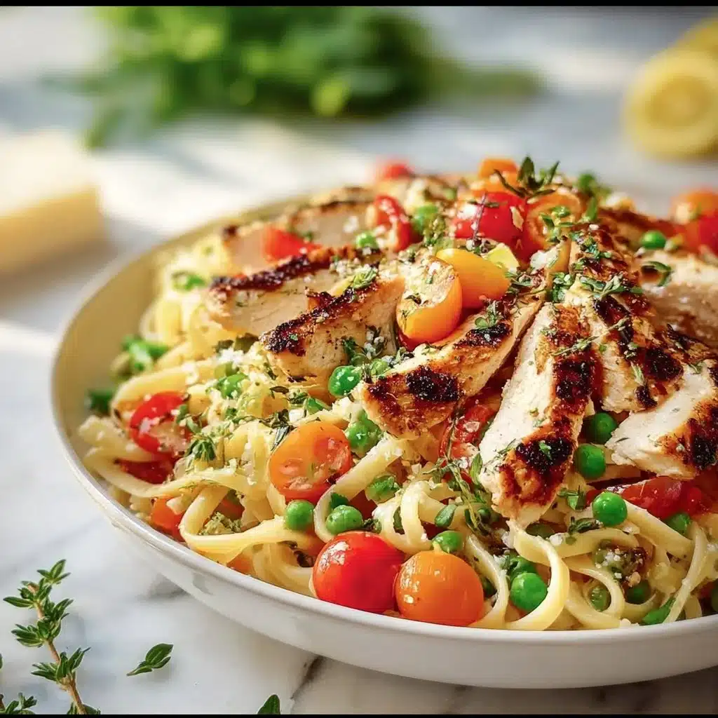 Fresh Chicken Pasta Primavera with chicken, vegetables, and creamy sauce