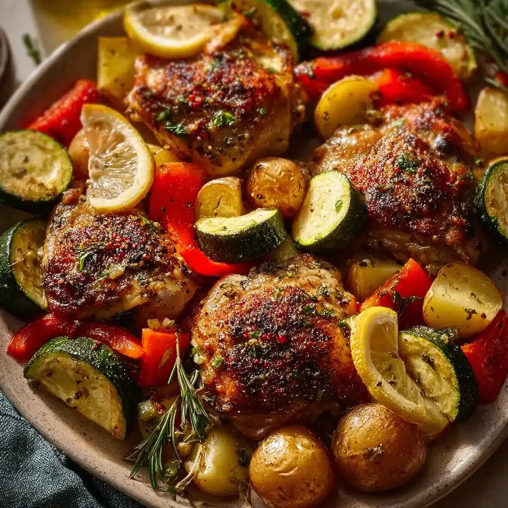 Lemon herb chicken served with colorful vegetables