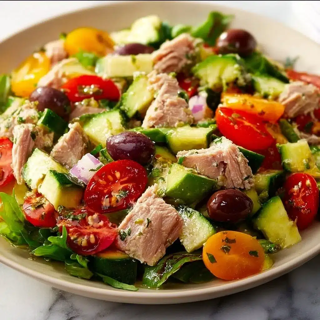 Fresh Mediterranean tuna salad with vegetables and herbs