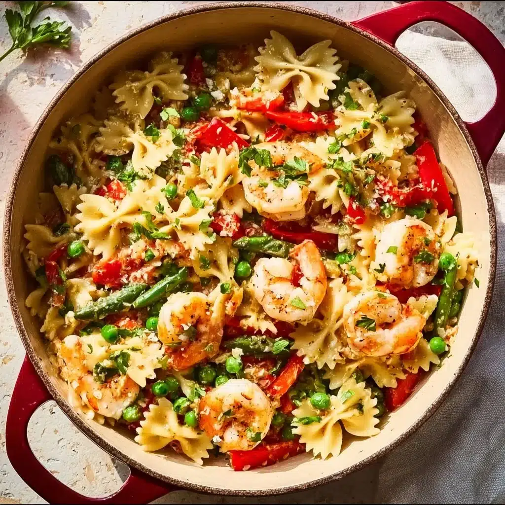 Delicious Pasta Primavera with Shrimp and fresh vegetables