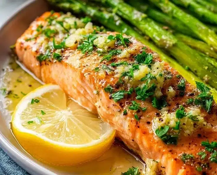 Salmon with Asparagus Garlic Butter 4 Baked Salmon with Asparagus and Lemon Garlic Butter