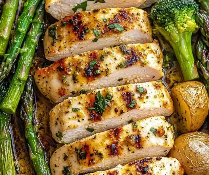 Delicious Sheet Pan Garlic Butter Chicken fresh out of the oven