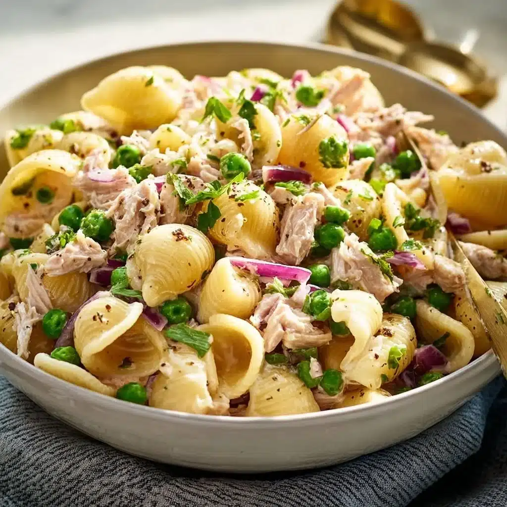 Delicious Tuna Pasta Salad with vegetables and dressing
