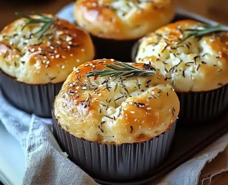 Garlic Rosemary Focaccia Muffins Recipe 4 Garlic Rosemary Focaccia Muffins - Easy Mini Focaccia Recipe